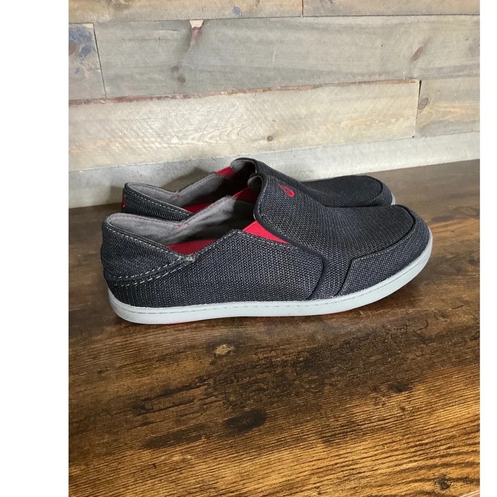 OluKai Nohea Mesh Mens Slip On Shoes Black Red Loafers 10188-4040 US 9.5
